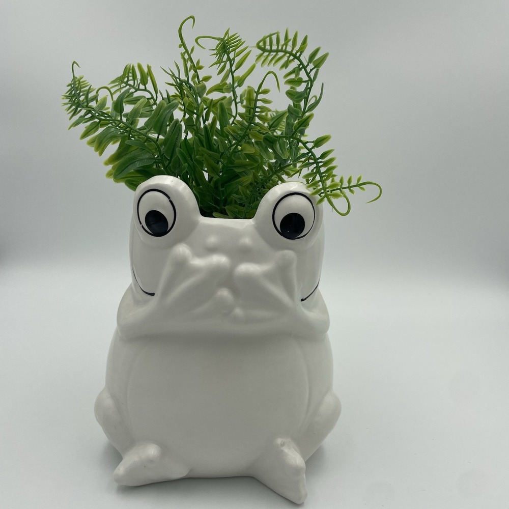 Ceramic Frog Shaped Plant Pot/Bonsai Pot/Flower Pot/6.5"/ Giggling, Big Eyes NWT